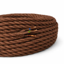 Câble électrique gaine textile torsadé couleur brun chocolat  - trois conducteurs 3 x 0.75mm²