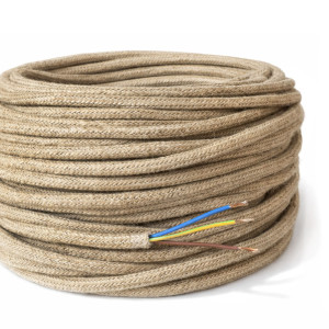 Câble décoratif en fibres naturelles – jute brut – trois conducteurs 3 x 0.75mm² sur gaine PVC