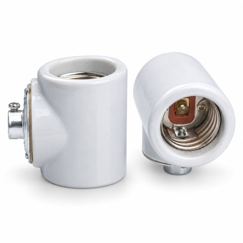 Douille de lampe E27 en porcelaine fixation orienté à 90° sur tiges filetées creuses M10