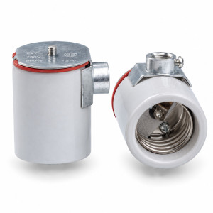 Douille de lampe E27 en porcelaine support orienté à 90° sur tiges filetées creuses M10