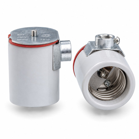 Douille de lampe E27 en porcelaine support orienté à 90° sur tiges filetées creuses M10
