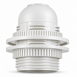 Douille plastique blanc à double bagues de serrages pour lampe à culot E27