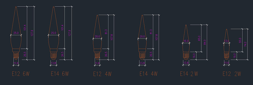 Dimensions des lampes LED Chant-Viron