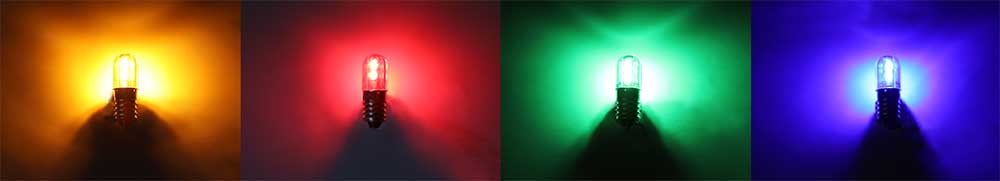 Ampoule LED couleur à culot E10 pour armoire électrique 230 volts - orange, rouge, vert, bleu