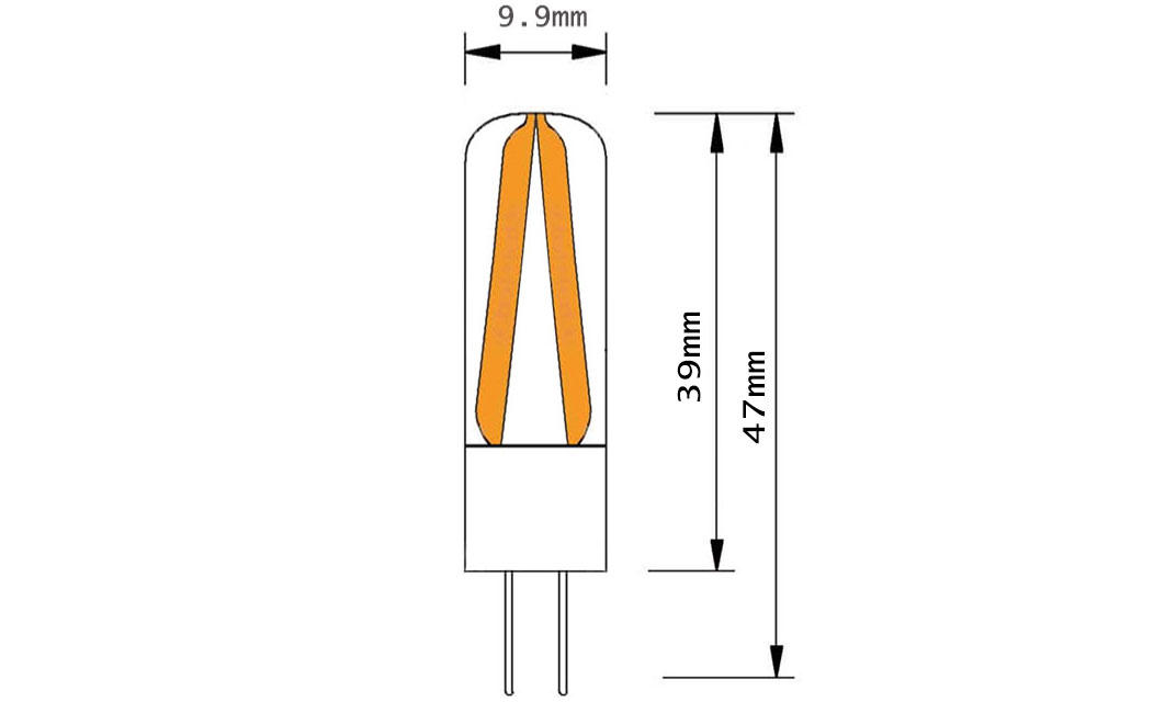 Ampoule LED à filament de 2 watts à culot G4 en 230 volts dimension