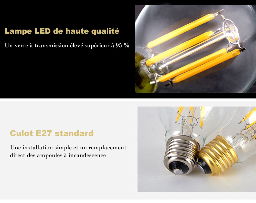 Ampoule led EDISON culot à vis E27 couleur ambré 2700K 6W 600lm