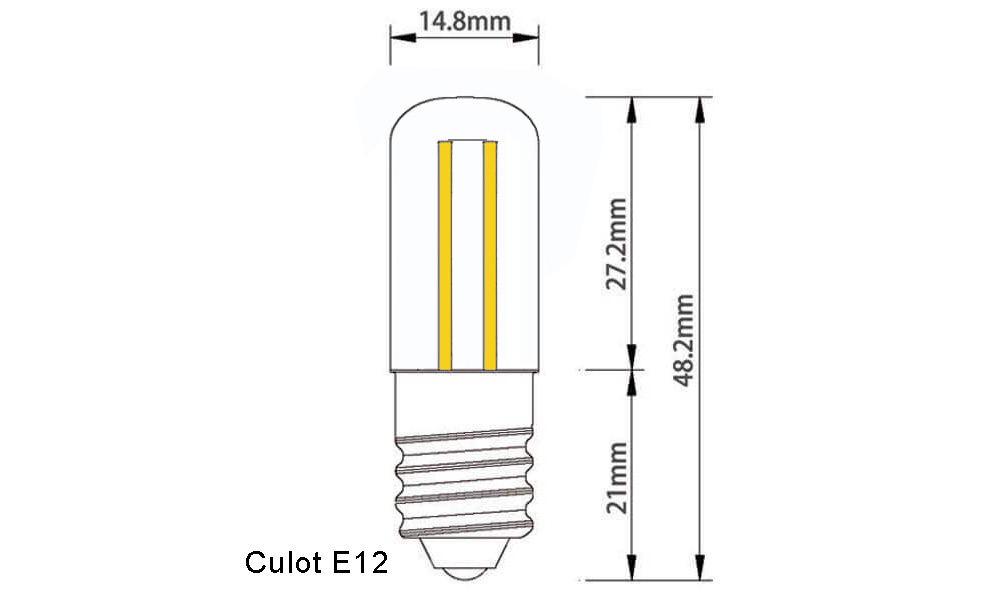 Ampoule 12 volts à 60 volts format T15 Type FRIGO filament L
