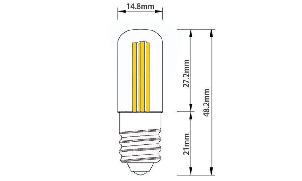 Ampoule 12 volts à 60 volts format T15 Type FRIGO à quatre filaments LED E14