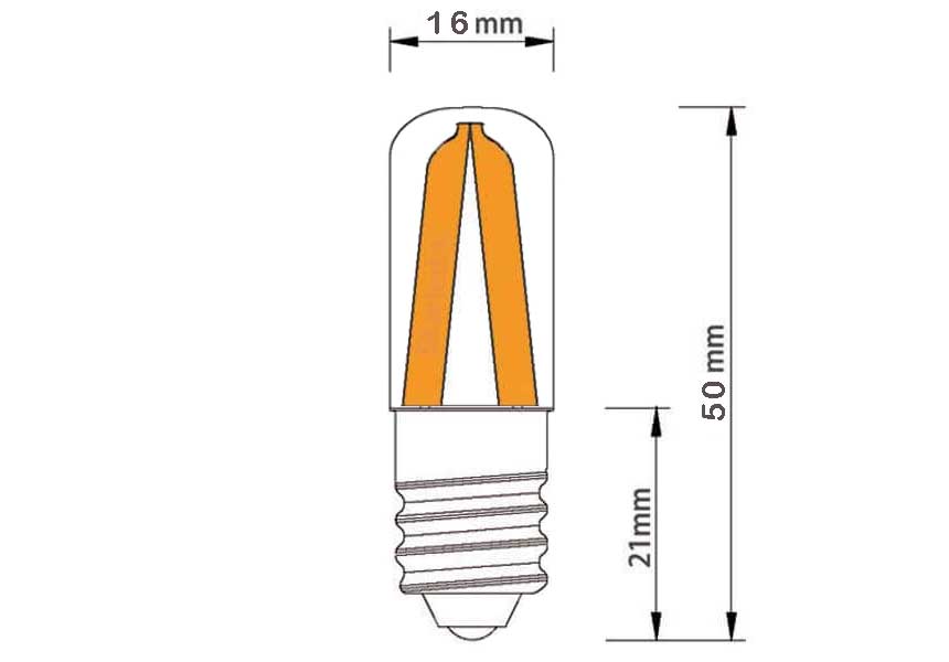 Ampoule LED E14 quatre filaments LED dimmable 2,5 watts 230 Volts dimension