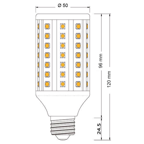 Ampoule LED maïs E27 AC / DC 10 à 60 Volts 12 Watts Epistar 60 SMD