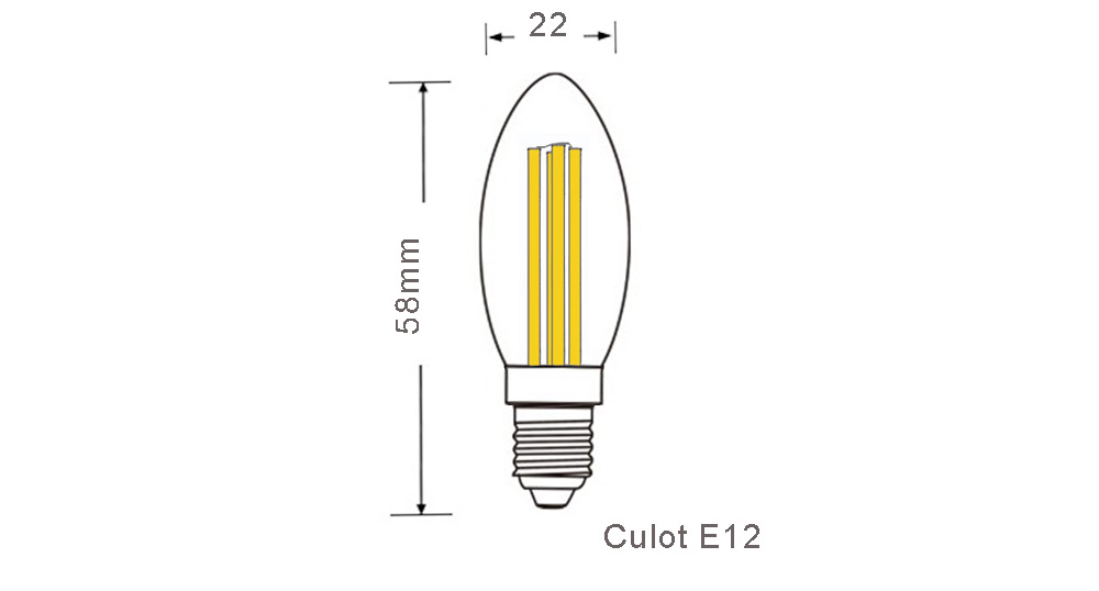 Ampoule flamme Mini format à quatre filaments LED de 3 watts culot E12