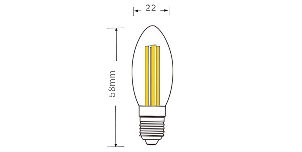 Ampoule flamme Mini format à quatre filaments LED de 3 watts