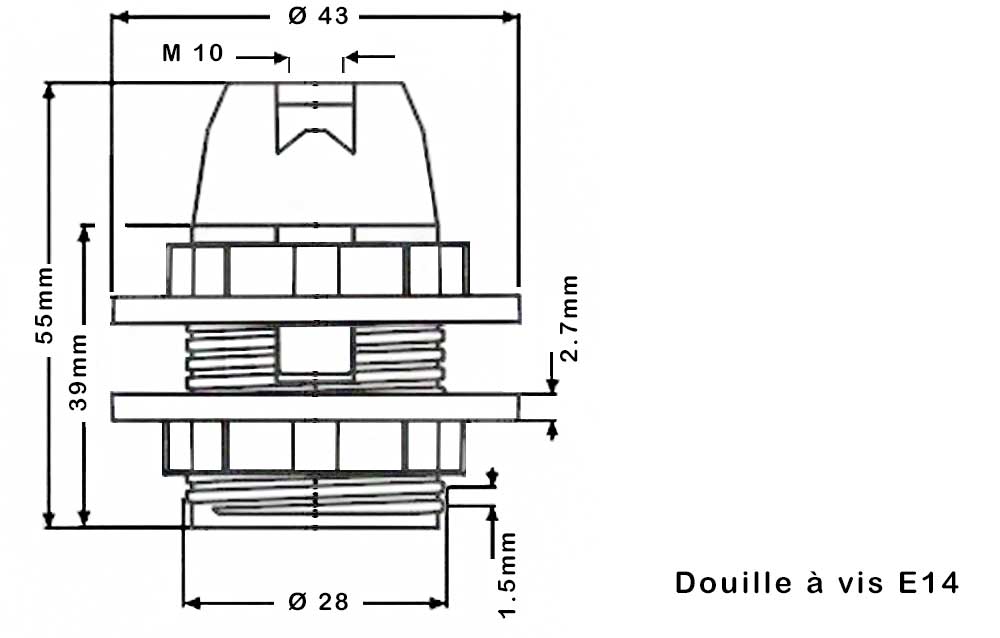 DOULLE E14 A VIS BLANCHE SEMI TARAUDEE M10x1