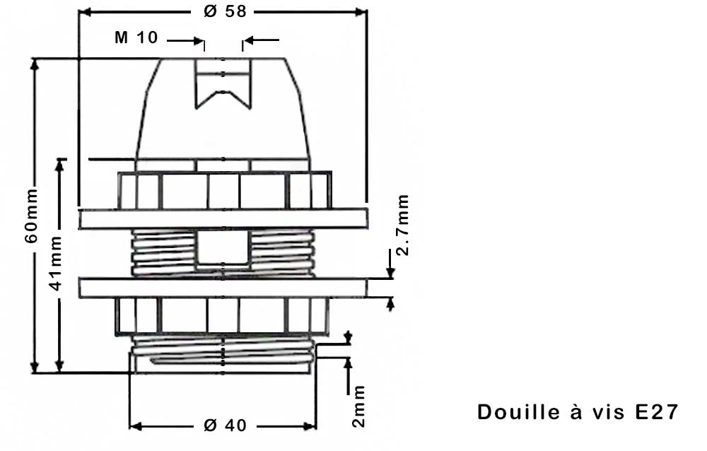 Douille pour ampoule E27 - avec bague - plastique blanc