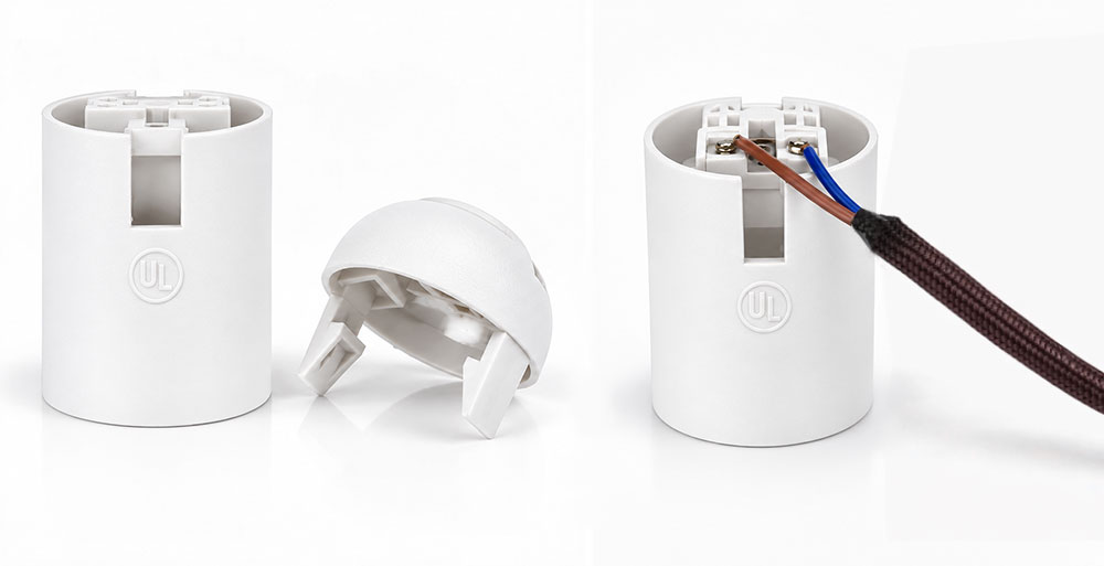 Douille à culot E26 en plastique blanc sur tiges filetées creuses M10 Format américain