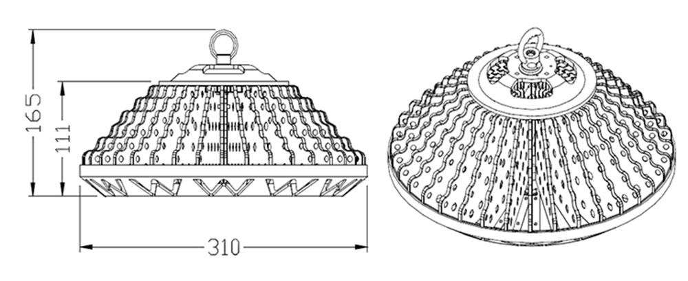 High Bay AC LED 150 watts dimension