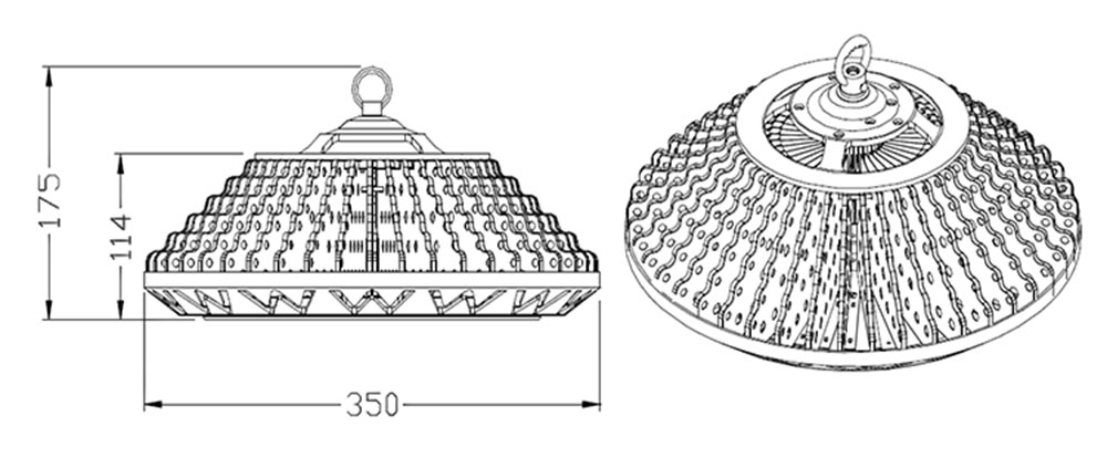 Suspension High-Bay AC LED-200 watts dimension