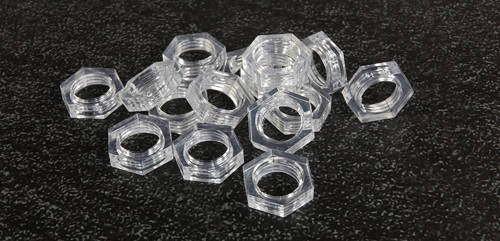 écrou bas en plastique transparent pour tube M10 au pas de 1mm épaisseur 4mm