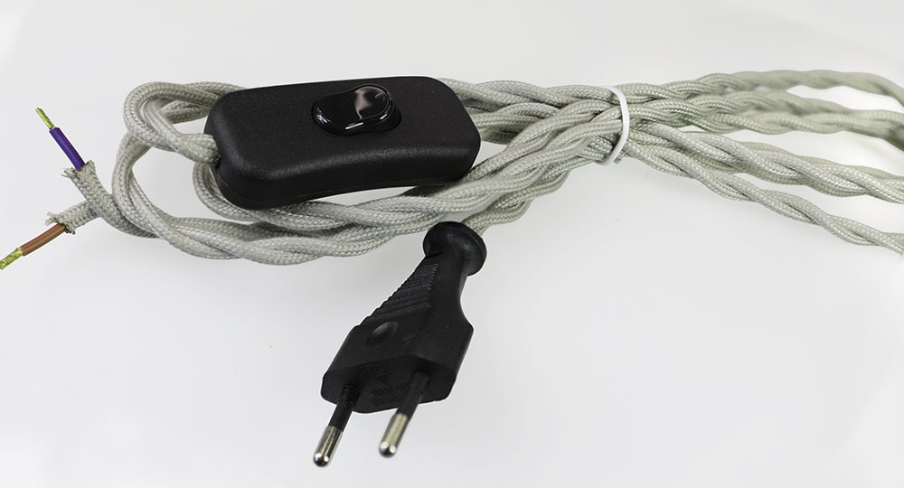 Cordon d'alimentation 230 volts avec interrupteur - Couleur Grey‑Bloom 2 conducteurs 0.75mm²