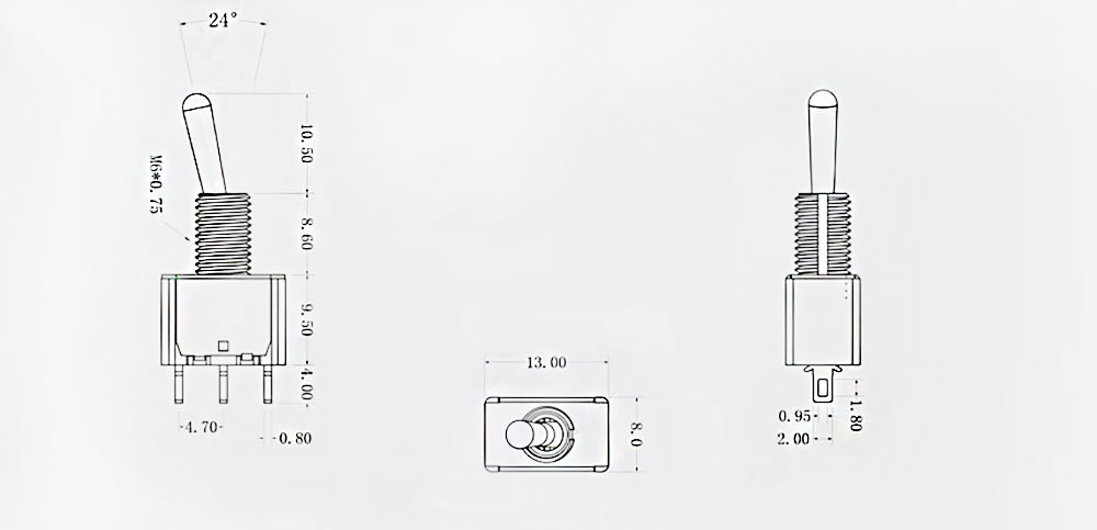 Micro interrupteur à levier ou à bascule dimension