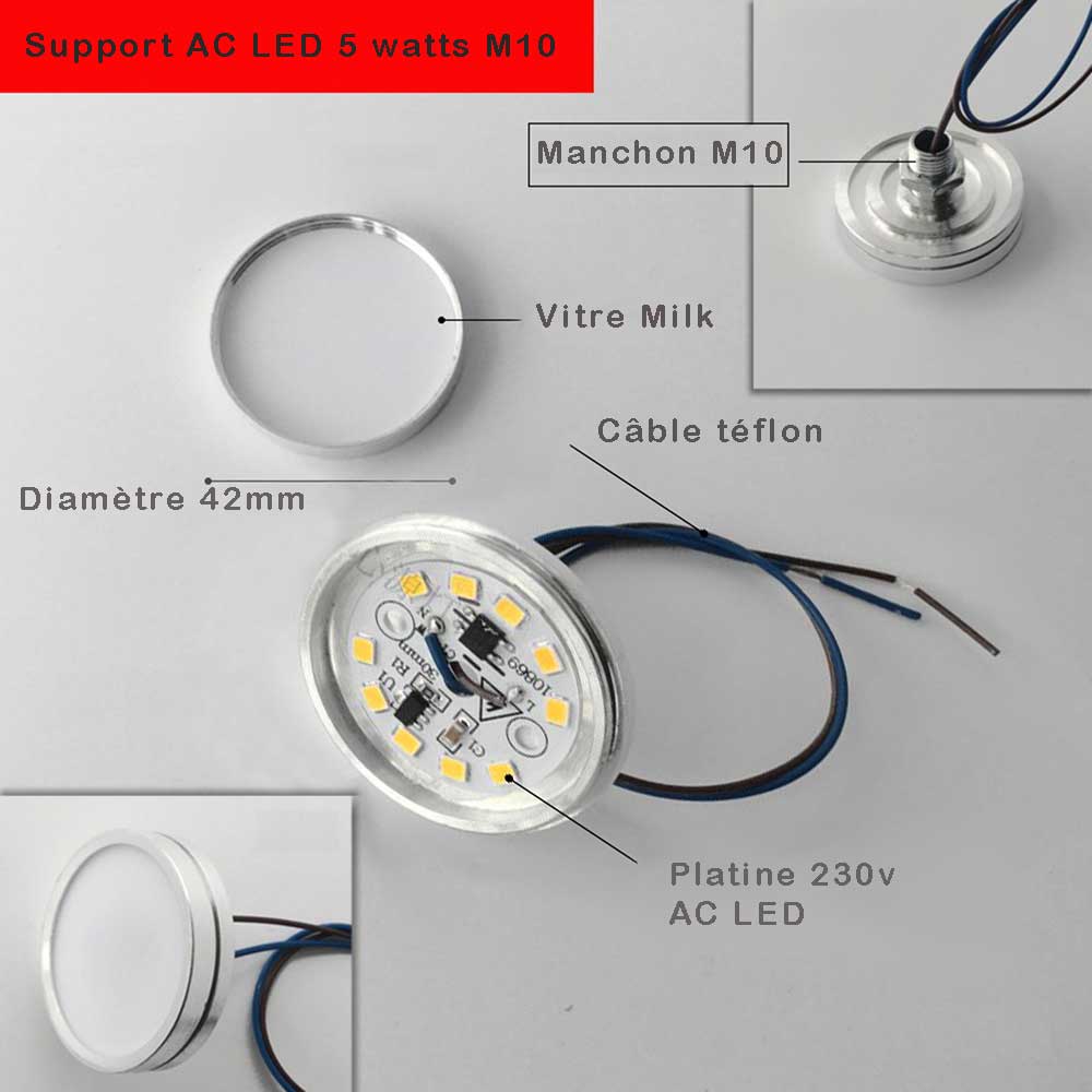 Support aluminium AC LED 5 watts M10