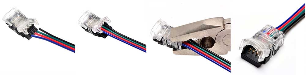 Deux boitiers de raccordement Clips-connect sur câbles pour Strips LED RGB