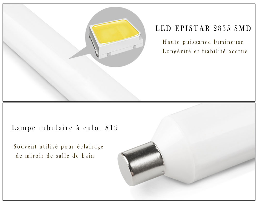 Réglette LED Salle de bain pour ampoule LED S19 + bouton ON/OFF