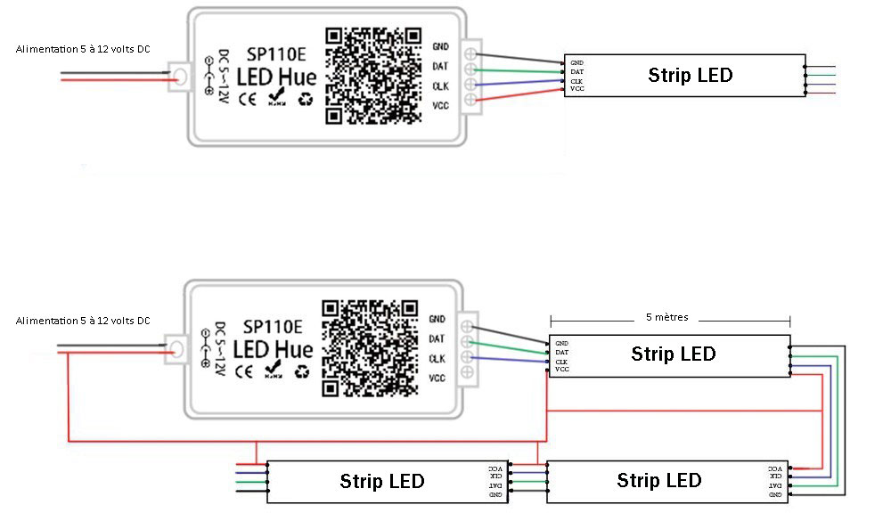 Controleur-telecommande-Mi-light-SP110E-bluetooth-schéma de câblage