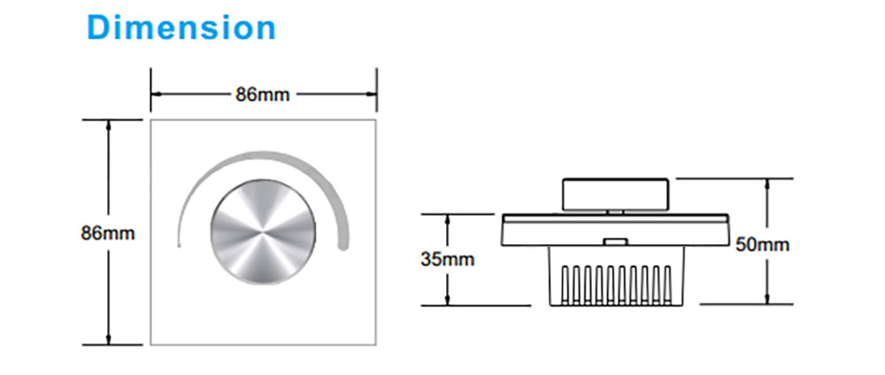 Variateur LED mural avec bouton rotatif Mi-light S1-K dimension