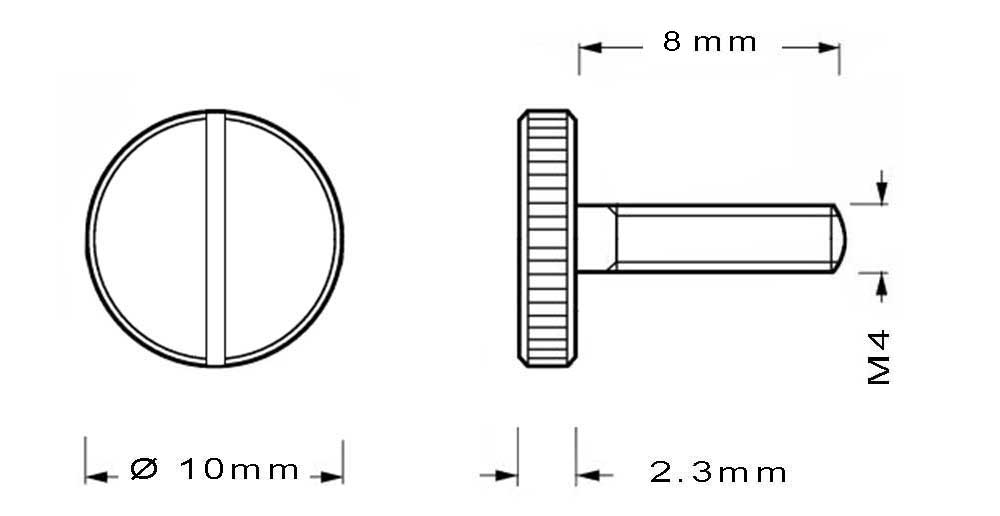 Vis en laiton M4 à tête moletée longueur du filetage 8mm