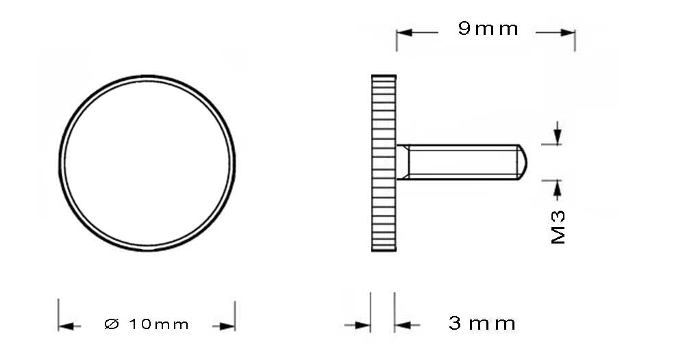 Vis en laiton M3 à tête moletée longueur du filetage 9mm