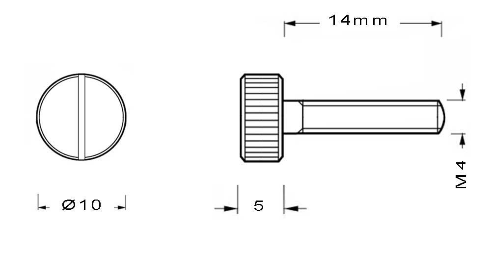 Vis en laiton M4 à tête cylindrique moletée et fendu longueur du filetage 14mm