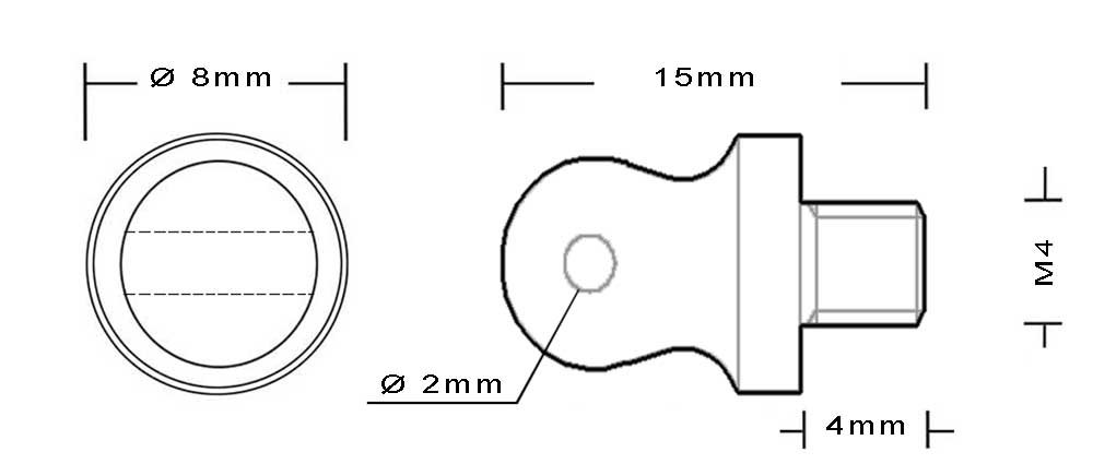 Vis en laiton M4 à tête moletée ronde percée 2mm longueur du filetage 4mm
