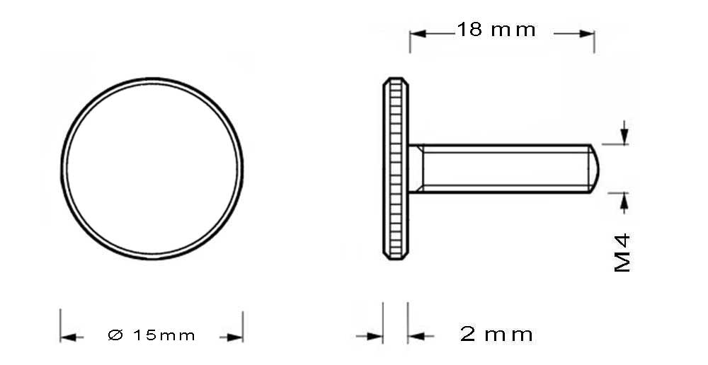 Vis en laiton M4 à tête cylindrique large moletée longueur du filetage 18mm