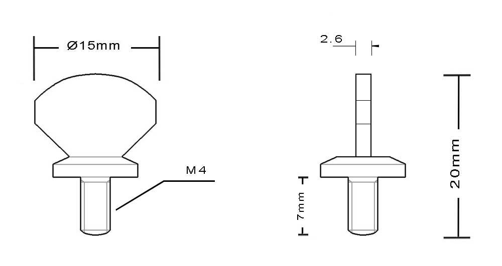 Vis en laiton M4 à tête papillon longueur du filetage 4mm