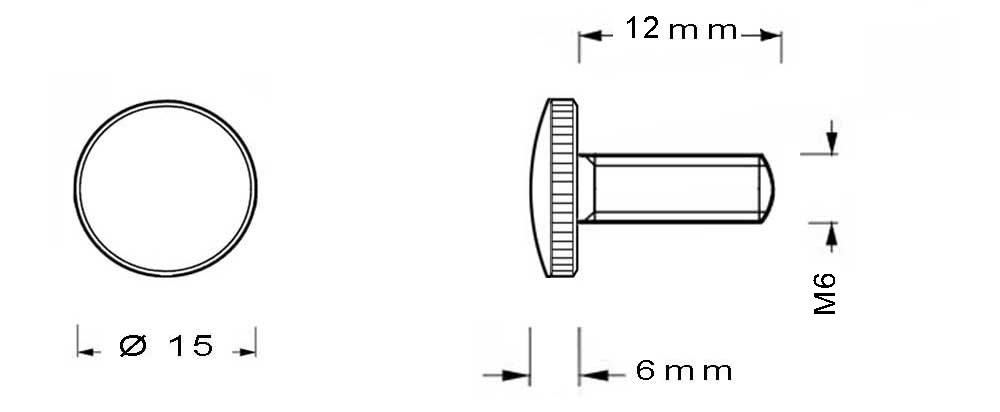 Vis en laiton M6 à tête bombée moletée longueur du filetage 12mm