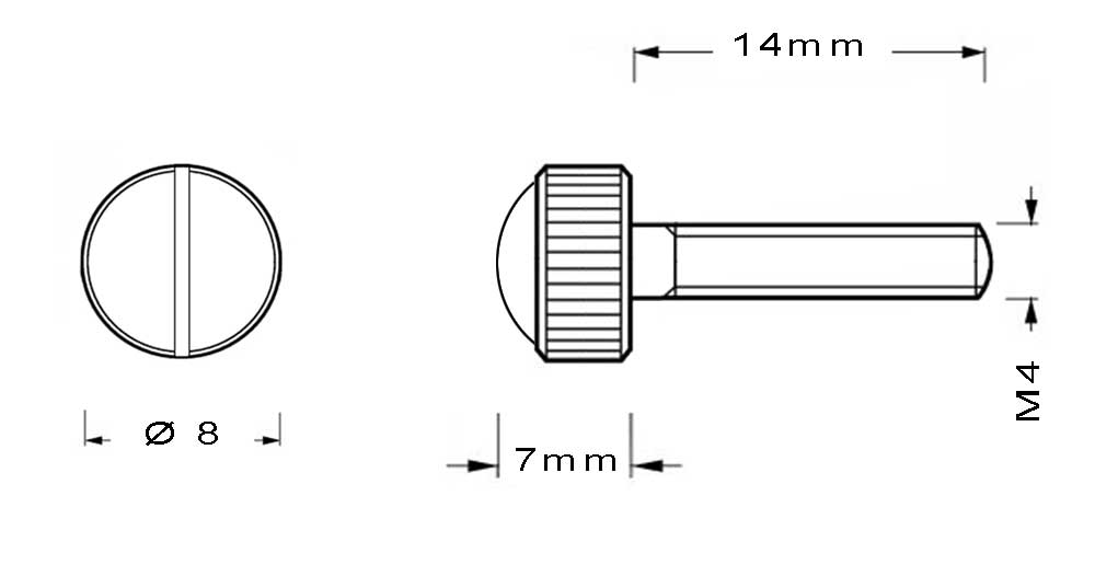 Vis en laiton M4 à tête bombée moletée longueur du filetage 14mm