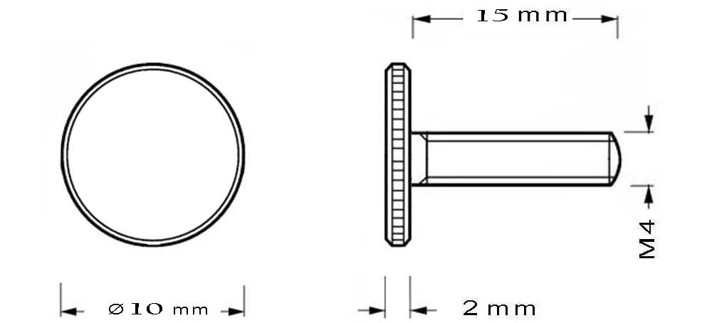 Vis en laiton M4 à tête cylindrique large moletée longueur du filetage 15mm