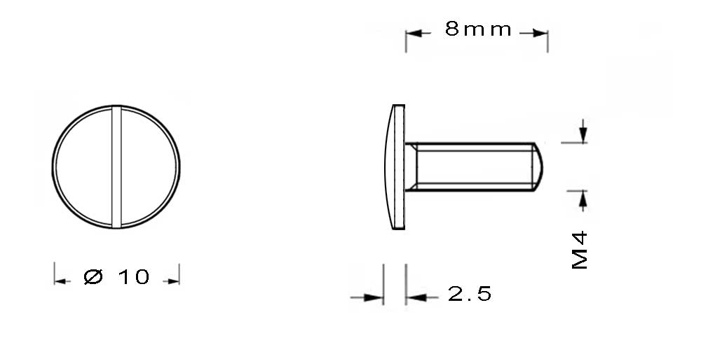 Vis en laiton M4 à tête moletée longueur du filetage 8mm