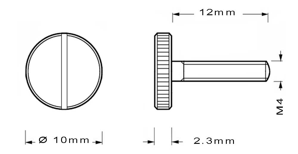 Vis en laiton M4 à tête moletée longueur du filetage 12mm