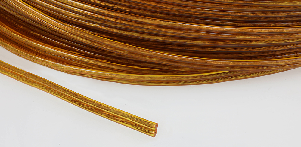 Câble électrique plat sur gaine PVC transparente avec deux conducteurs cuivre Or 0.5mm²
