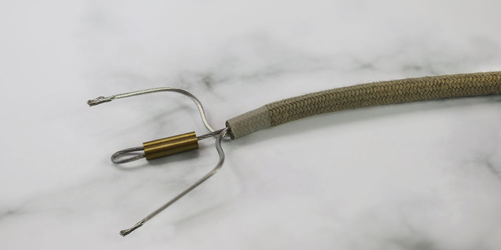 Câble rond tresse tissu couleur chanvre - gaine téflon 2x0.75mm² avec filin porteur in