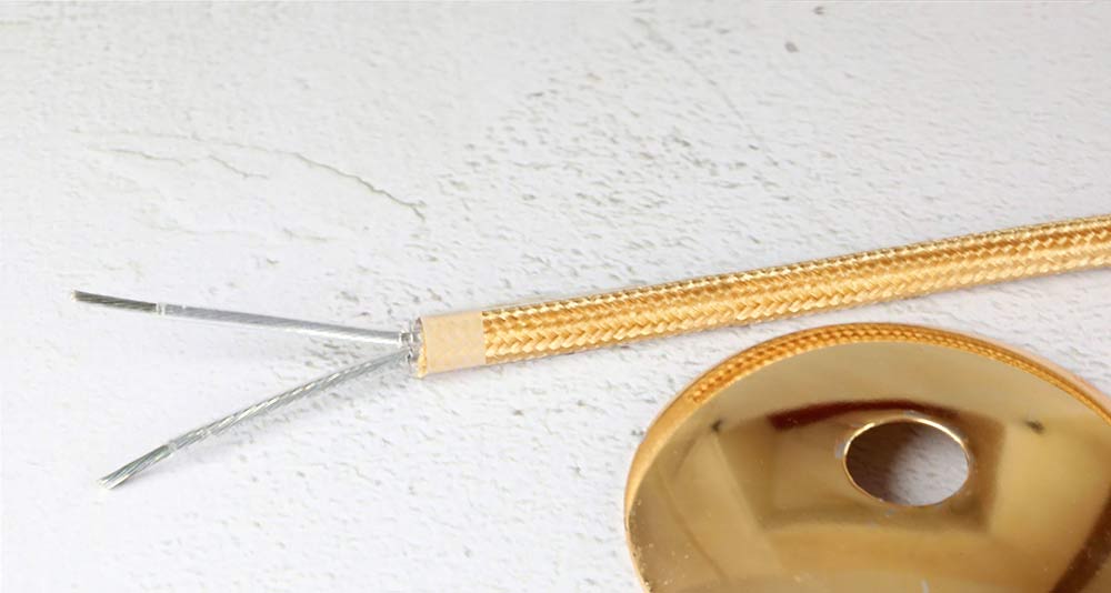 Câble textile plat gaine téflon et PVC 2x0.5mm² - Tresse couleur laiton