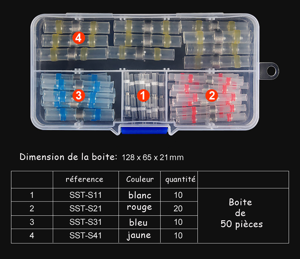 Boîte de 100 Connecteurs de Fils Électriques Thermorétractables K&S