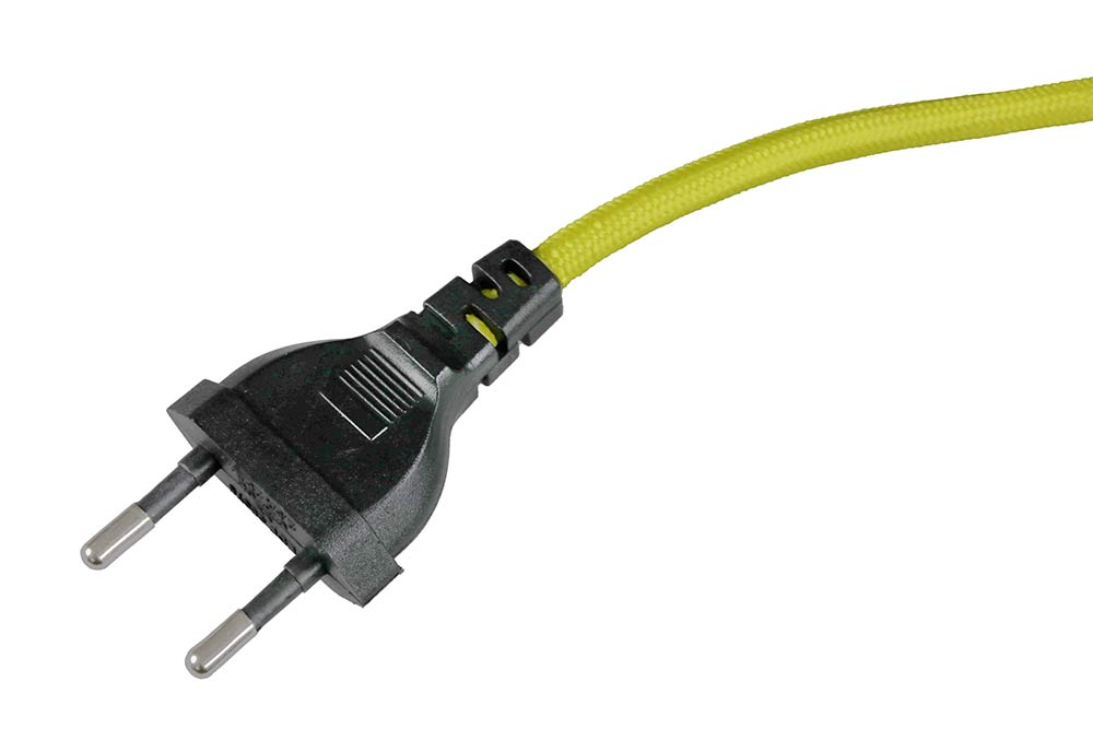 Cordon d'alimentation 230 volts sur fiche plate bipolaire - tresse tissu  couleur aux choix