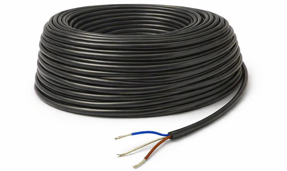 Câble électrique rond 2x0,75 mm² PTFE avec câble porteur acier et gaine PVC noire