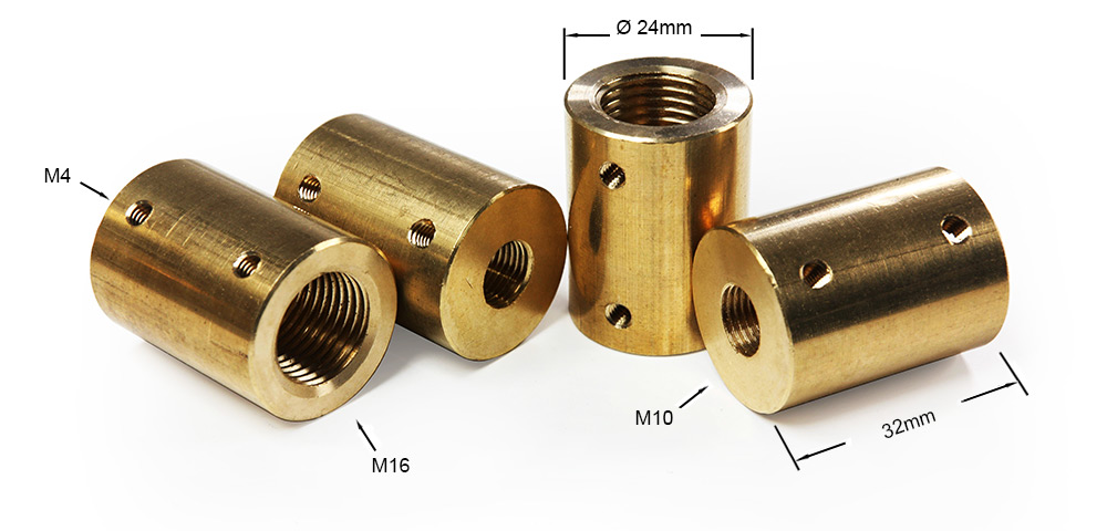 Manchon cylindrique en laiton réduction M16 vers M10 dimension