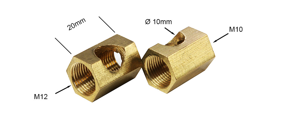 Manchon hexagonal en laiton réduction M12 * M10 avec ouverture latérale