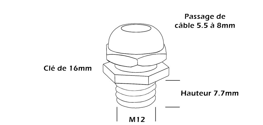Dimension serre cable en laiton M12