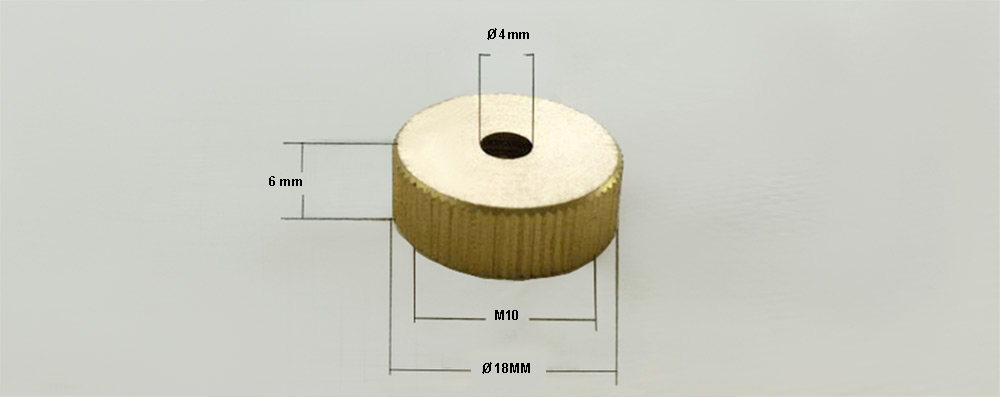 Bouchon en laiton moleté M10 en diamètre 18mm dimension